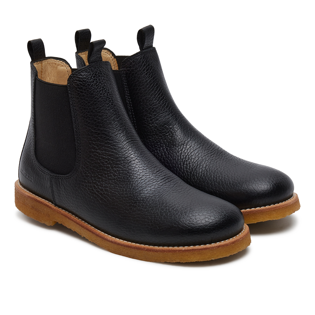 Angulus Black Pebbled Elastic Boot-Tassel Children Shoes
