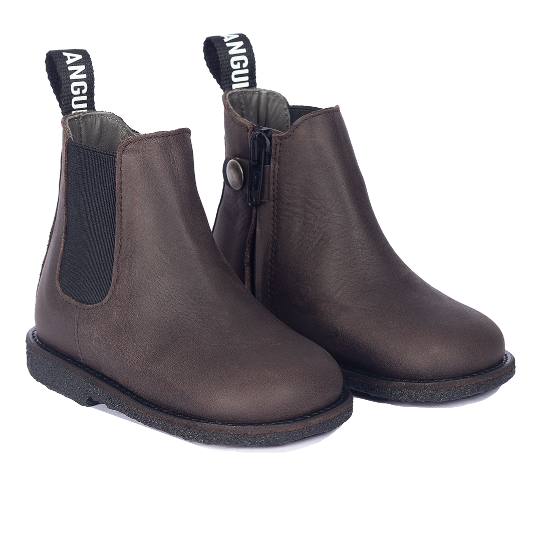 Angulus Dark Brown Elastic Boot-Tassel Children Shoes