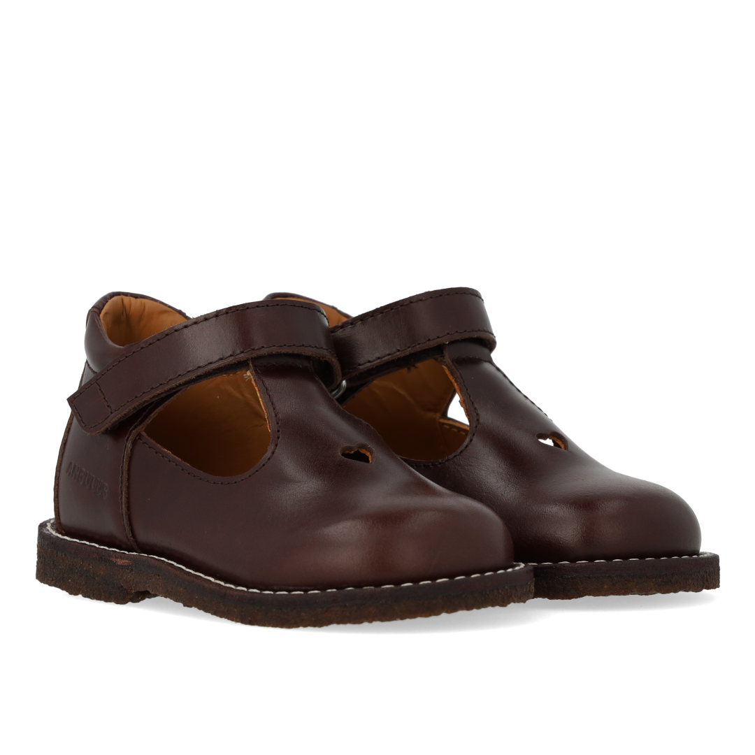 Angulus Dark Brown Heart Baby T Strap-Tassel Children Shoes
