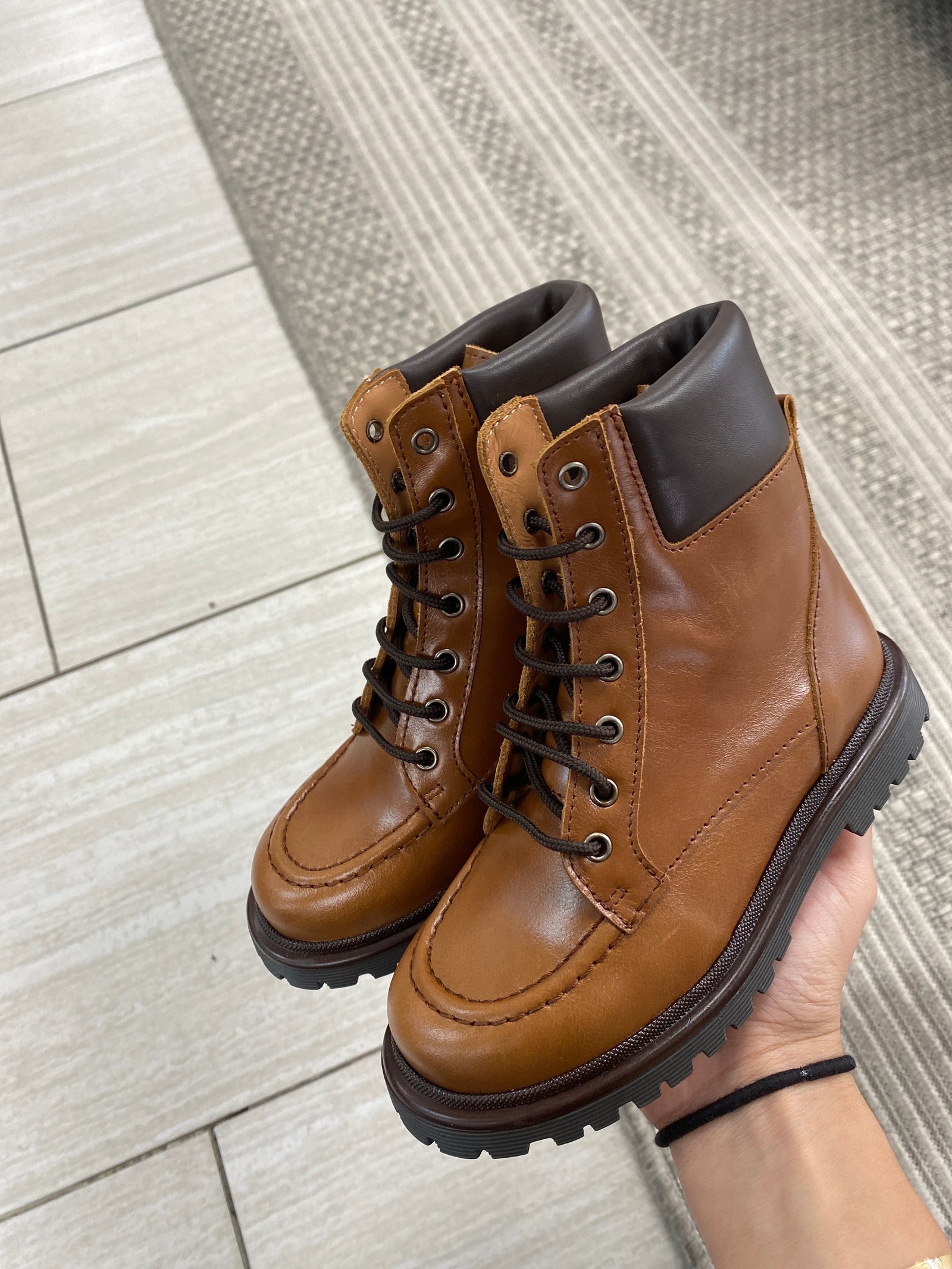 Papanatas Brown Lace Boot-Tassel Children Shoes