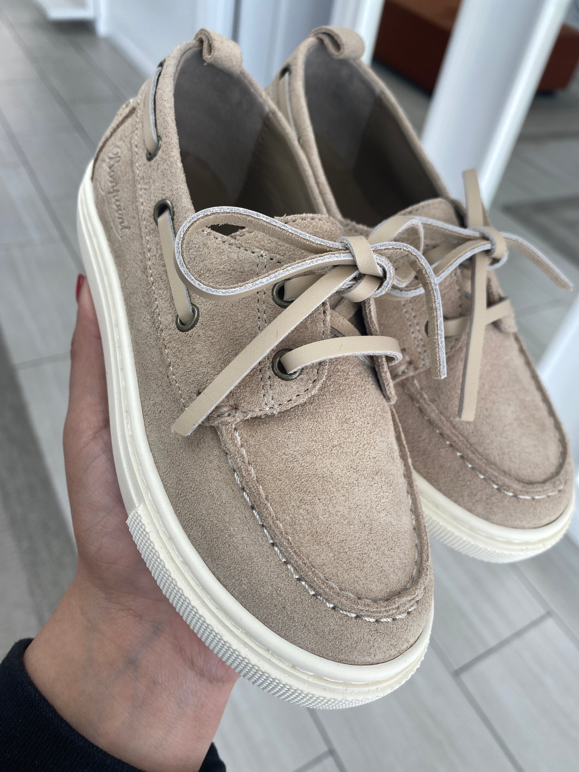 Bonpoint Sand Suede Boat Sneaker Loafer-Tassel Children Shoes
