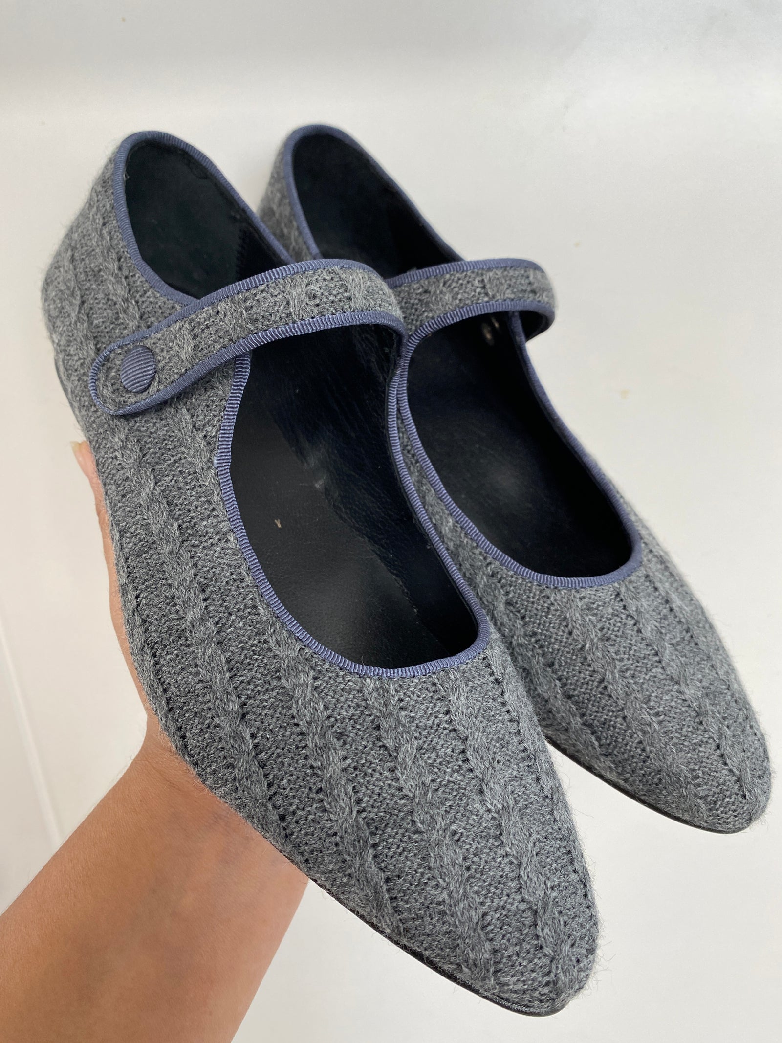 LMDI Gray Cableknit Pointed Mary Jane-Tassel Children Shoes