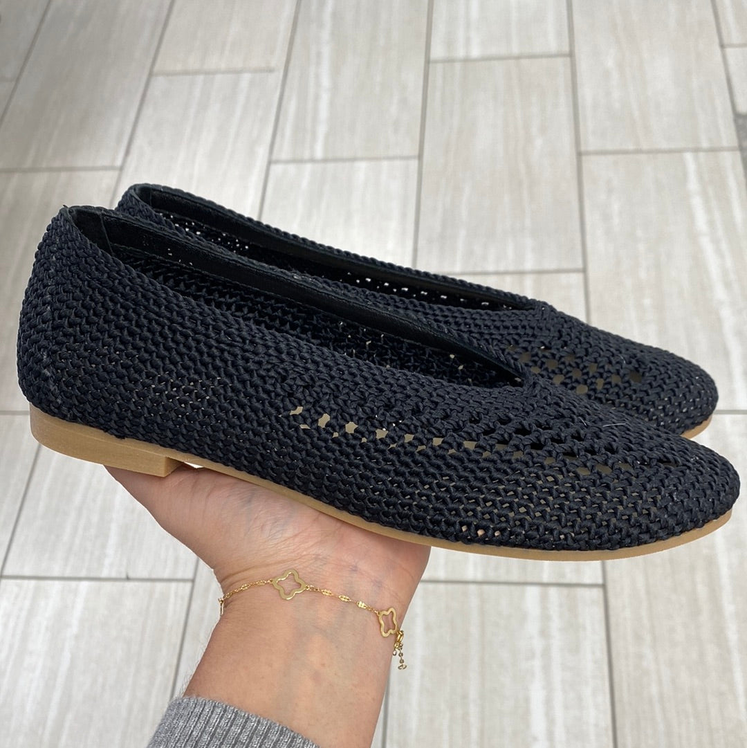 Manuela Black Crochet Flat-Tassel Children Shoes