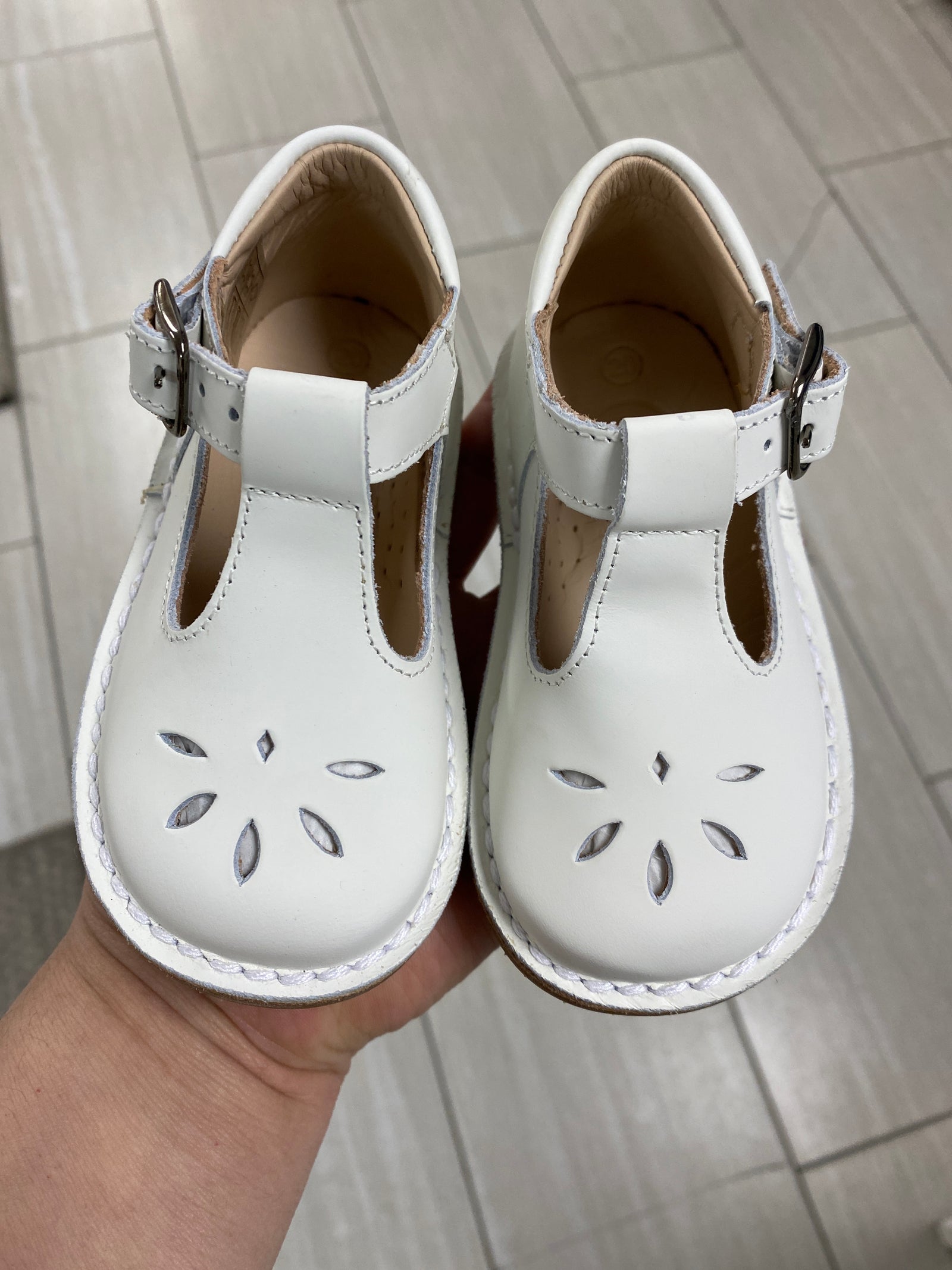 Blublonc White Perforated T-strap Baby Shoe-Tassel Children Shoes