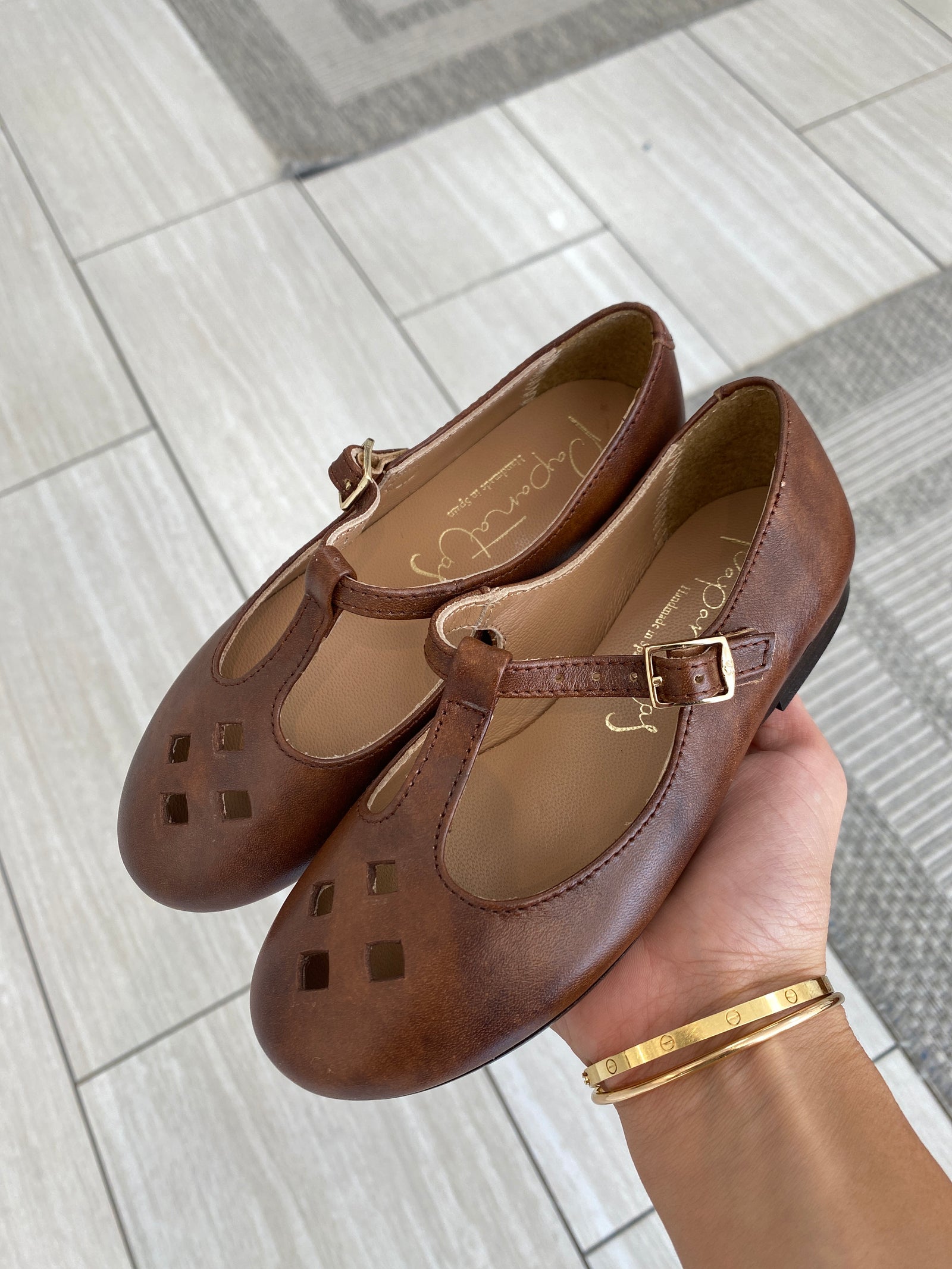 Papanatas Tabaco Perforated T Strap Mary Jane-Tassel Children Shoes