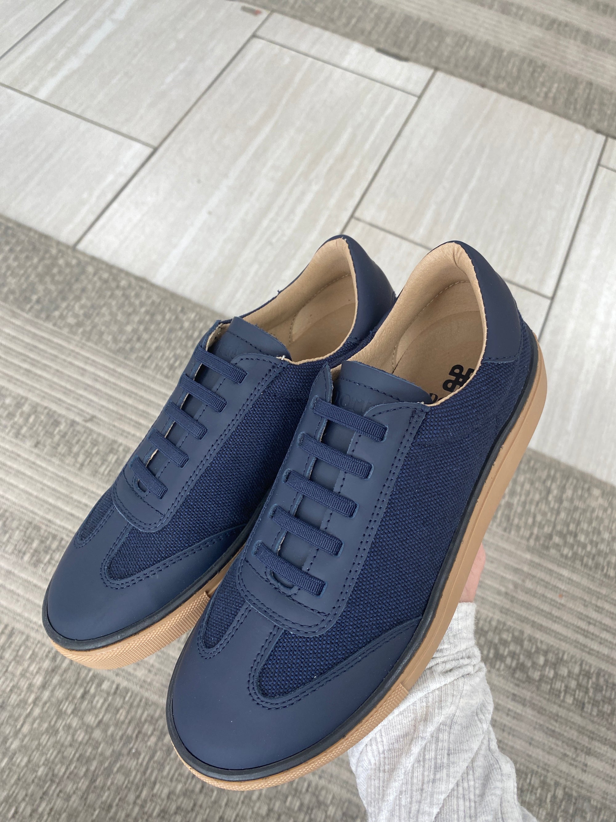 Porte Navy Linen Rubber Elastic Sneaker-Tassel Children Shoes