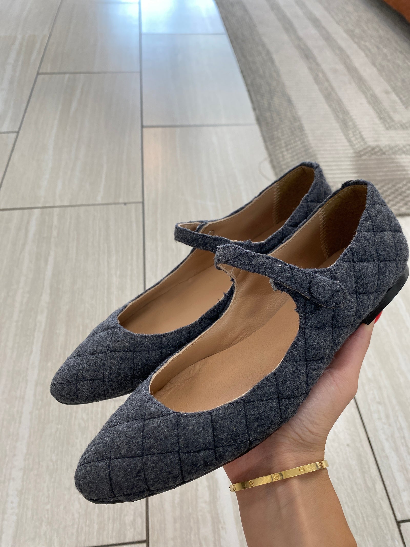 Papanatas Gray Wool Quilted Pointed Mary Jane-Tassel Children Shoes