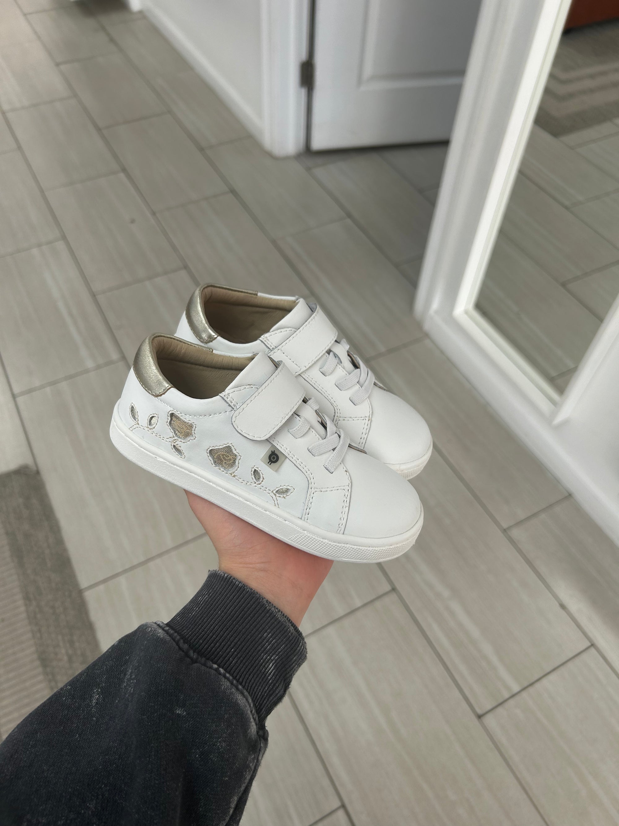 Old Soles White and Gold Flower Sneaker-Tassel Children Shoes