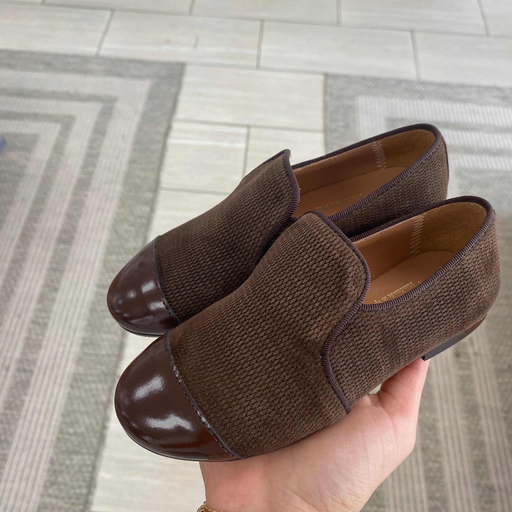 Papanatas Brown Textured Captoe Smoking Loafer-Tassel Children Shoes