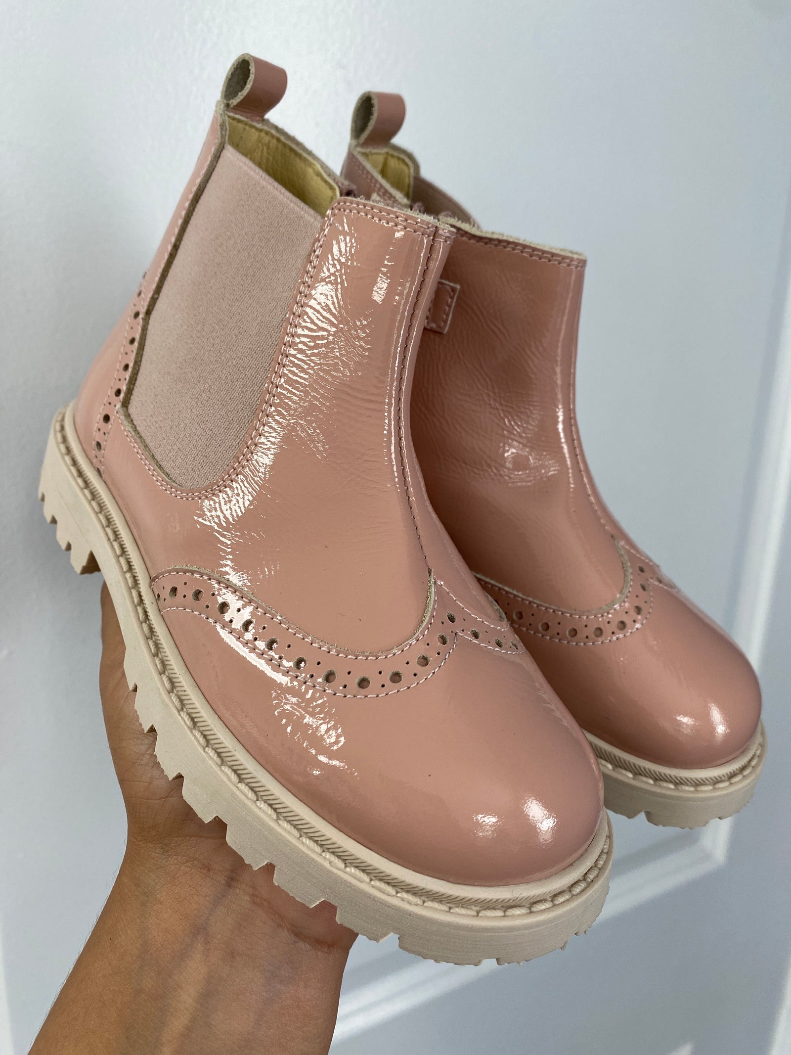 Andanines Light Pink Patent Wingtip Boot-Tassel Children Shoes