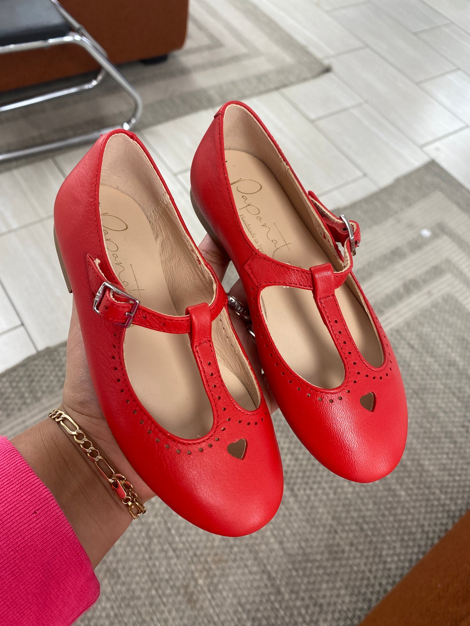 Papanatas Bright Red Heart T Strap Mary Jane-Tassel Children Shoes