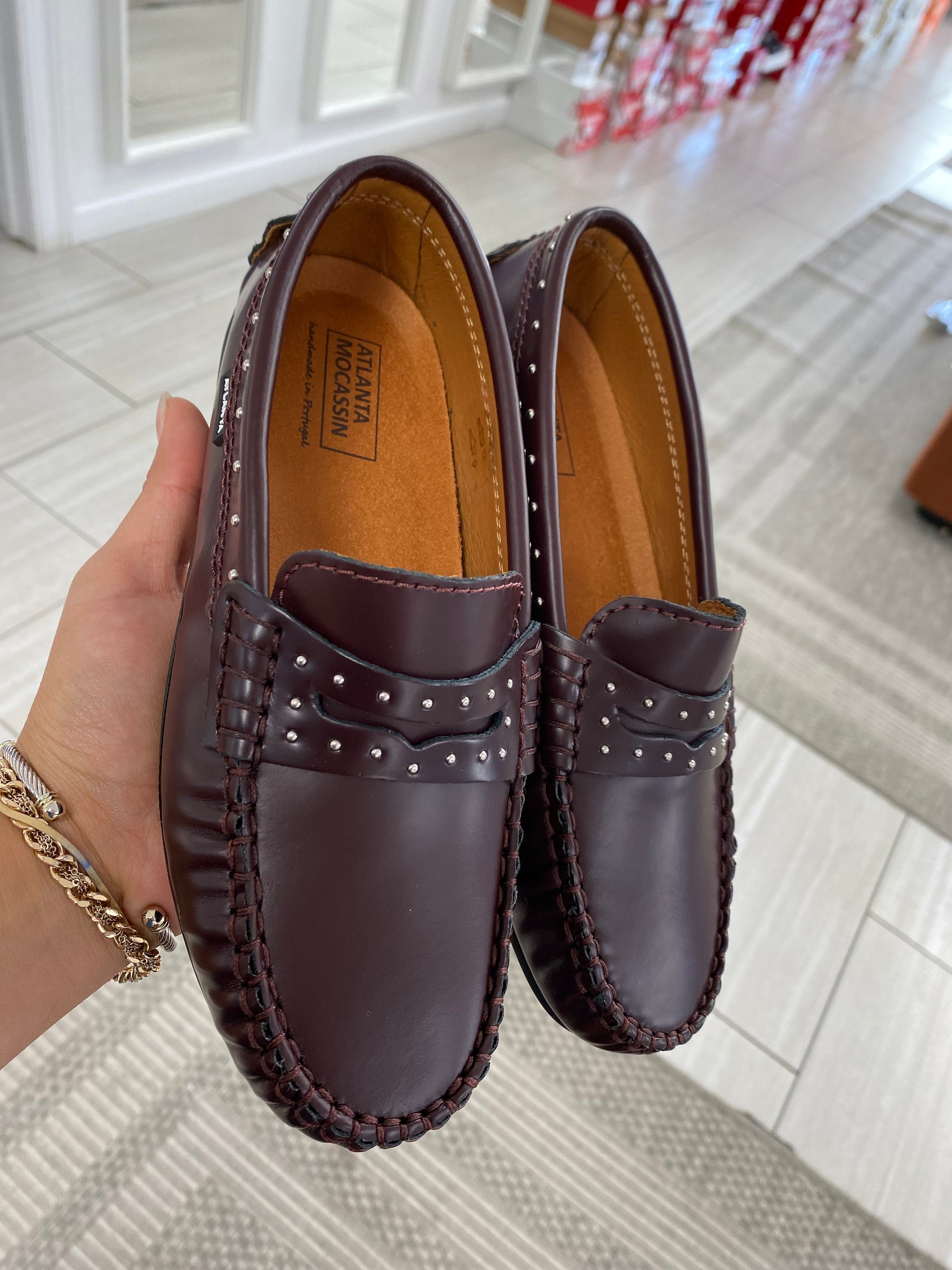 Atlanta Mocassin Burgundy Stud Penny Loafer