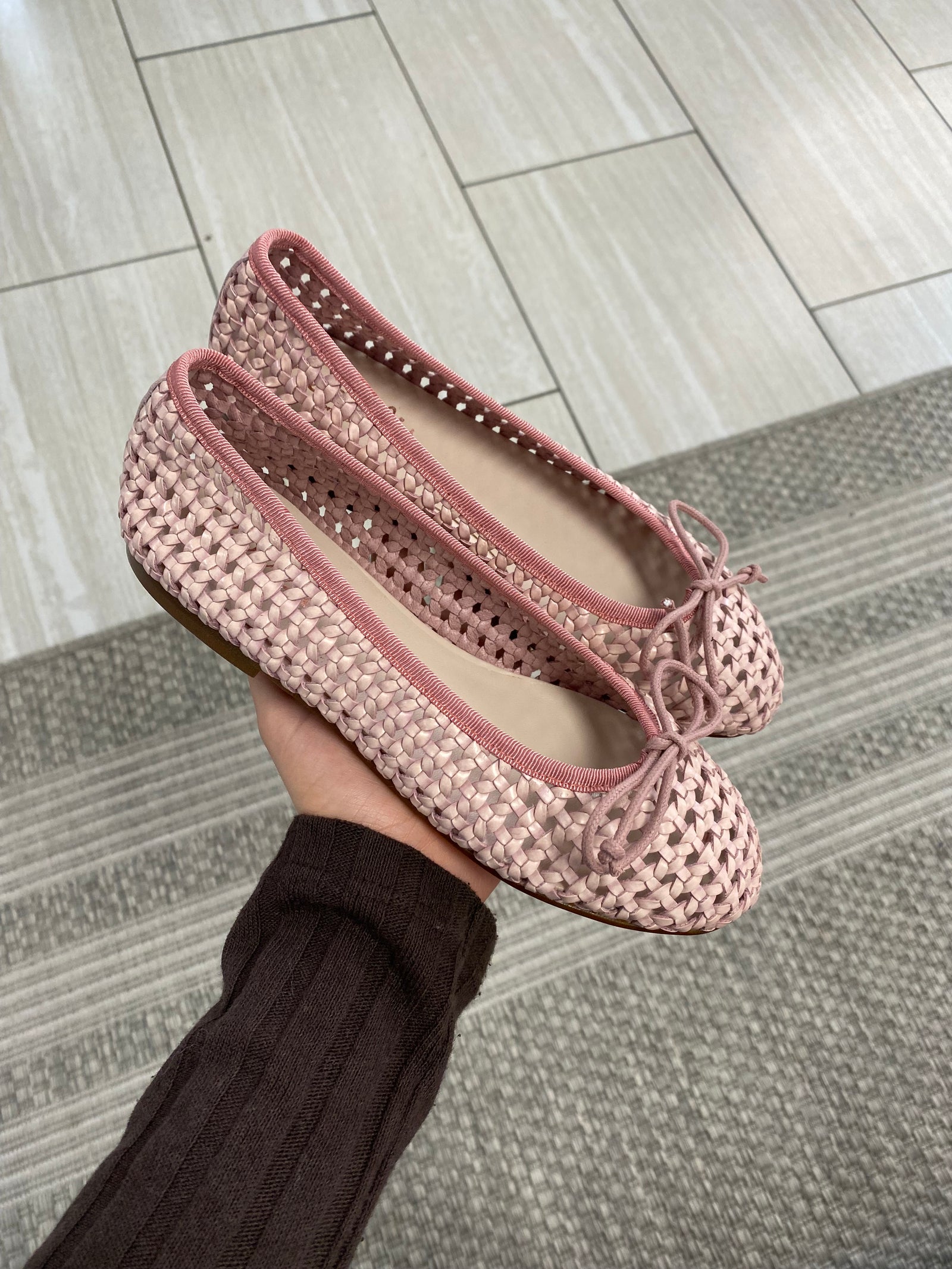 Beberlis Rosa Basketweave Bow Flat-Tassel Children Shoes