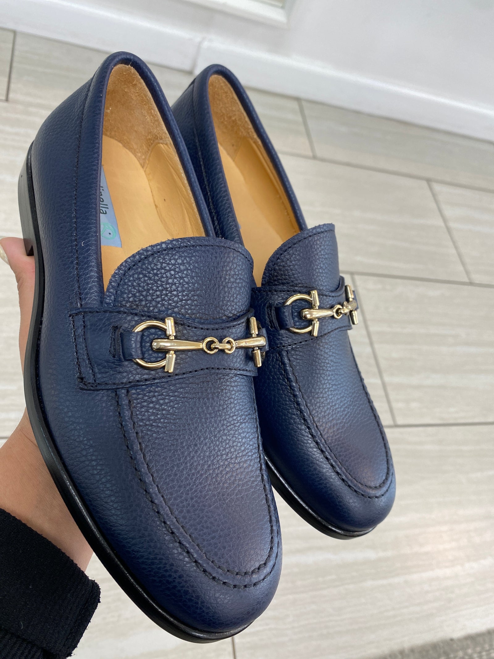 Rondinella Dark Navy Pebbled Buckle Dress Shoe-Tassel Children Shoes