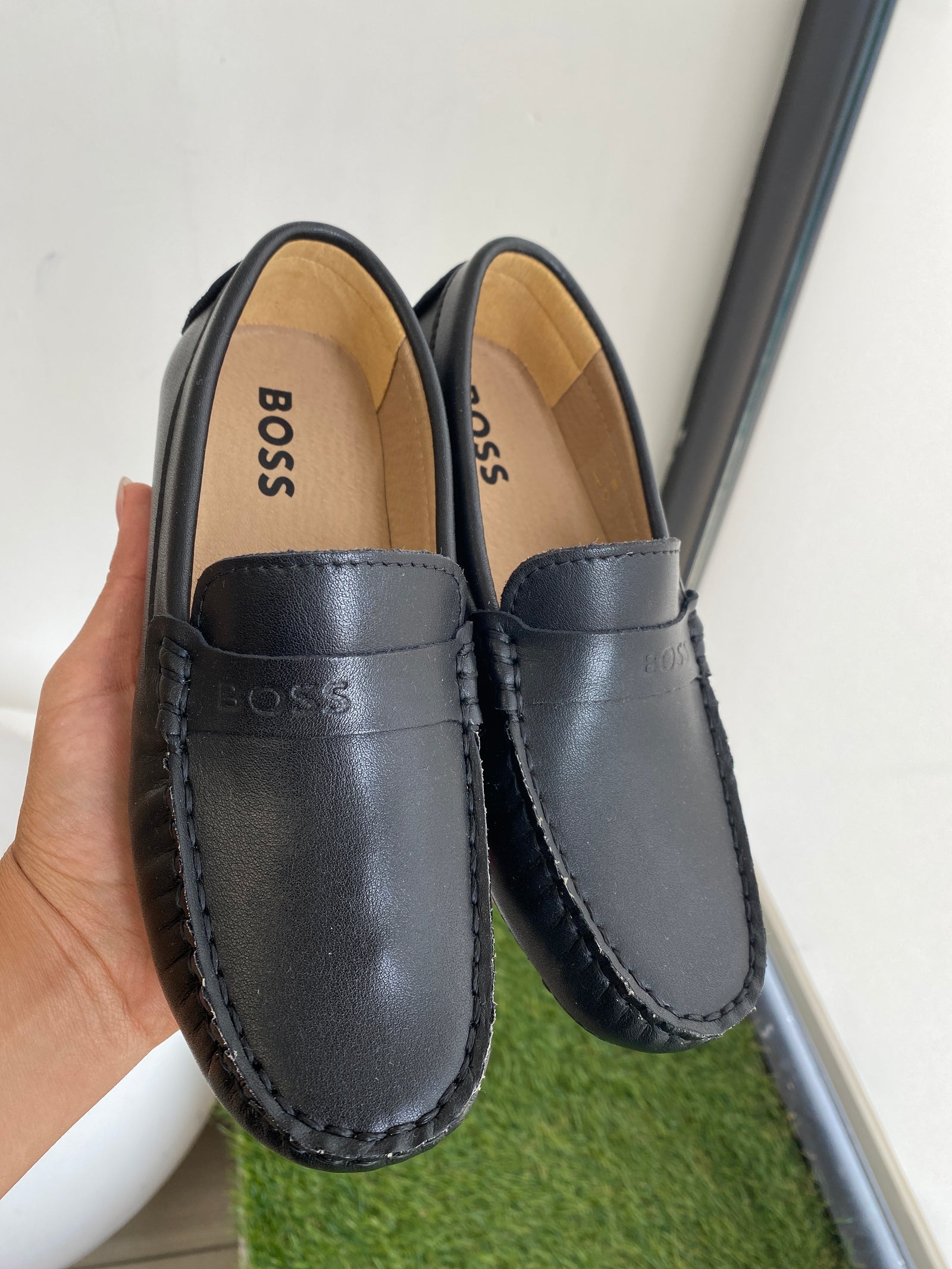 Hugo Boss Black Leather Logo Loafer-Tassel Children Shoes