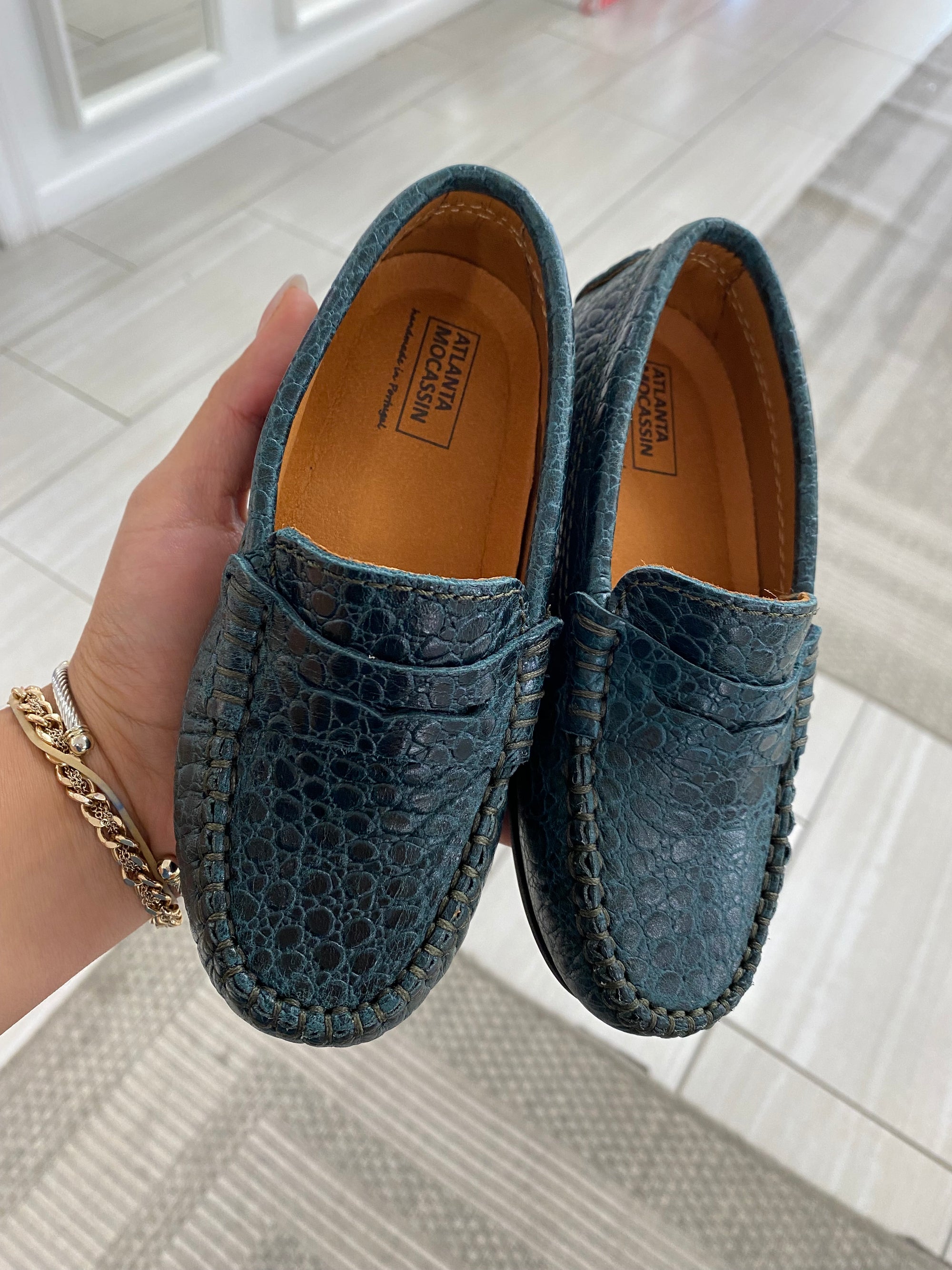 Atlanta Mocassin Petrol Croc Penny Loafer