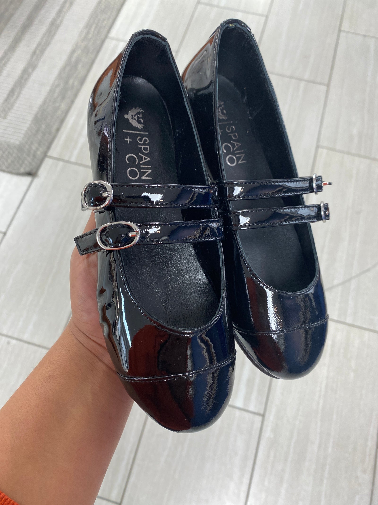 Spain+Co Black Patent Double Strap Mary Jane-Tassel Children Shoes