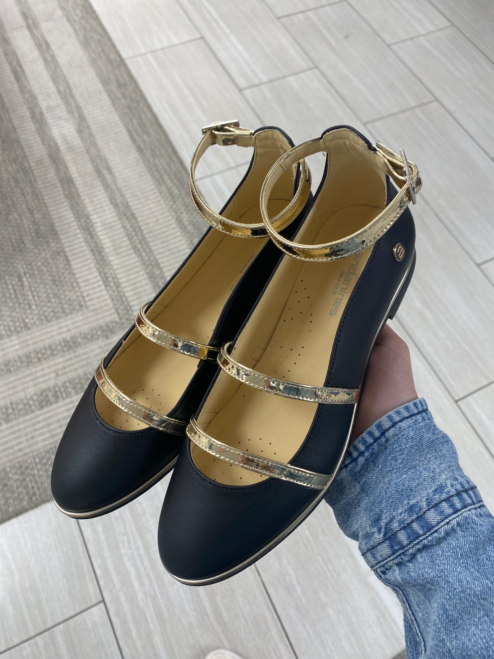 Andanines Black Double Strap Ballet Flat-Tassel Children Shoes