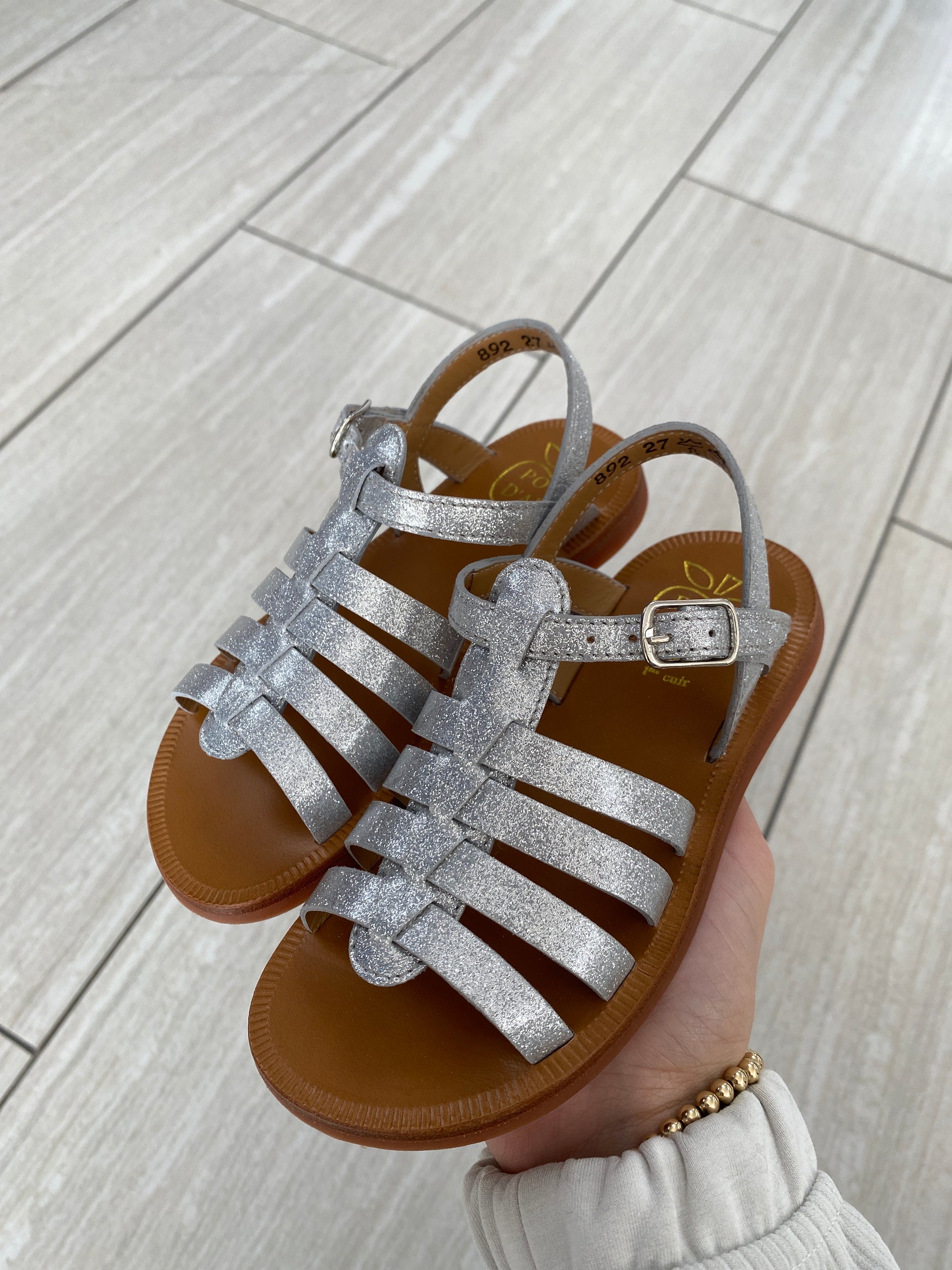 Pom D'Api Silver Glitter Sandal-Tassel Children Shoes