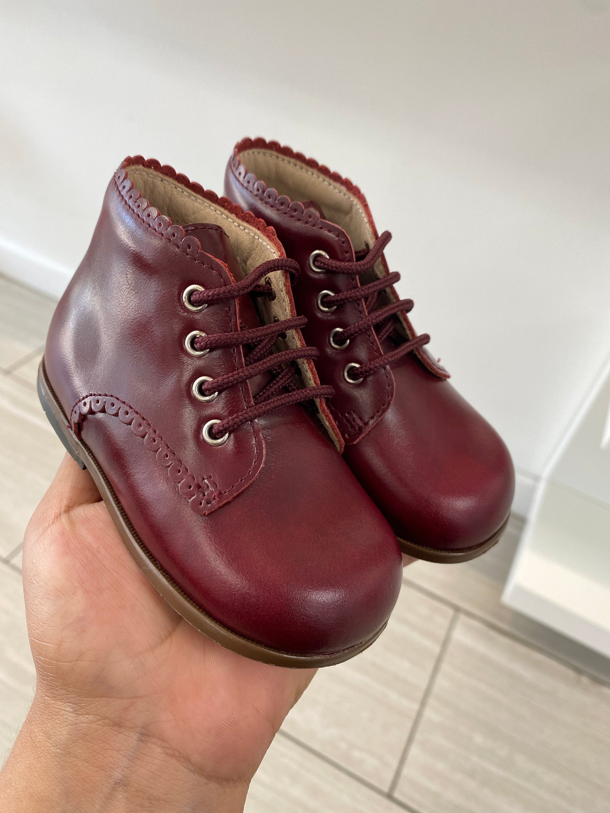 Beberlis Burgundy Leather Scalloped Baby Bootie-Tassel Children Shoes