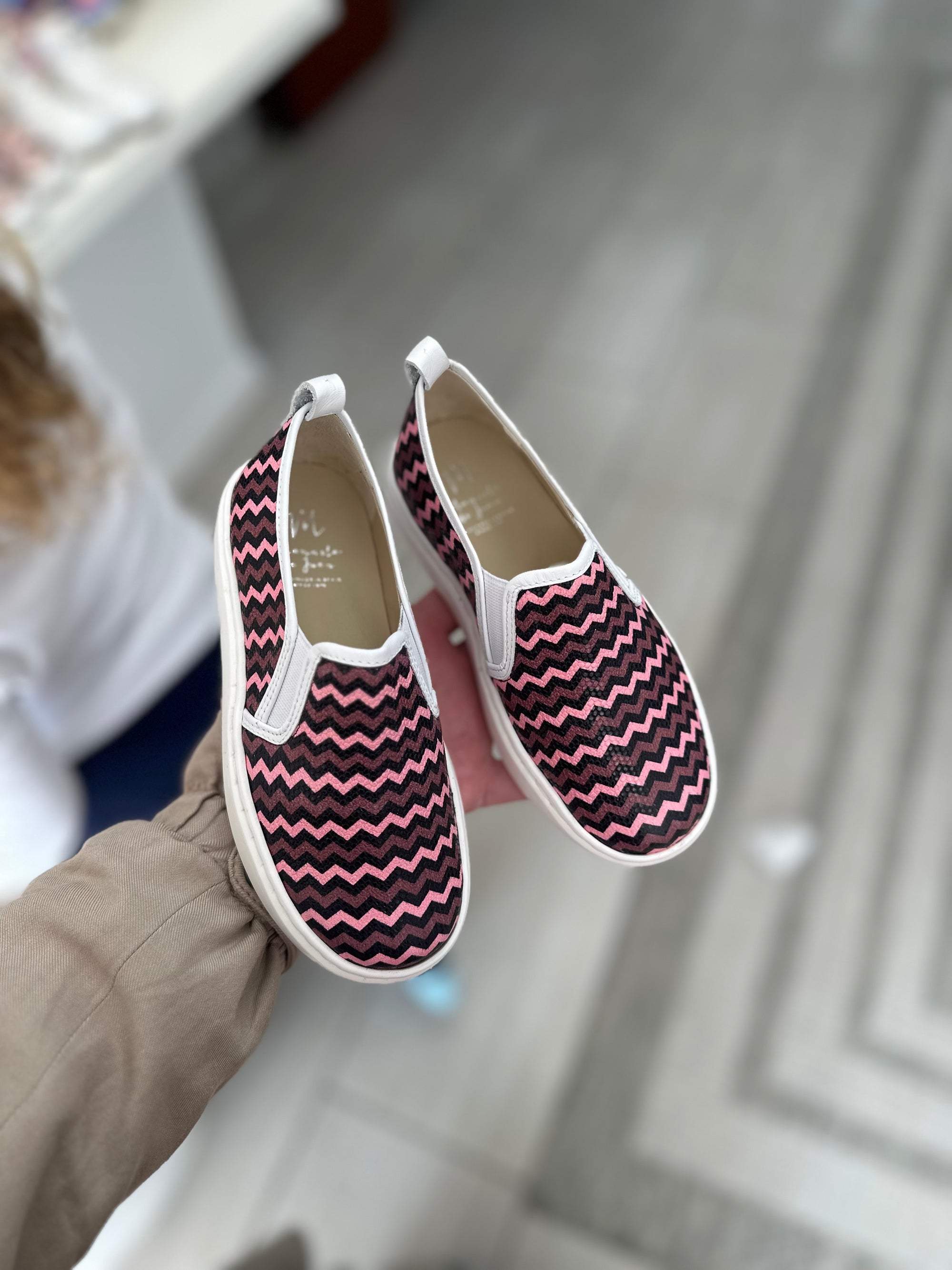 Manuela Pink Chevron Slip On Sneaker-Tassel Children Shoes