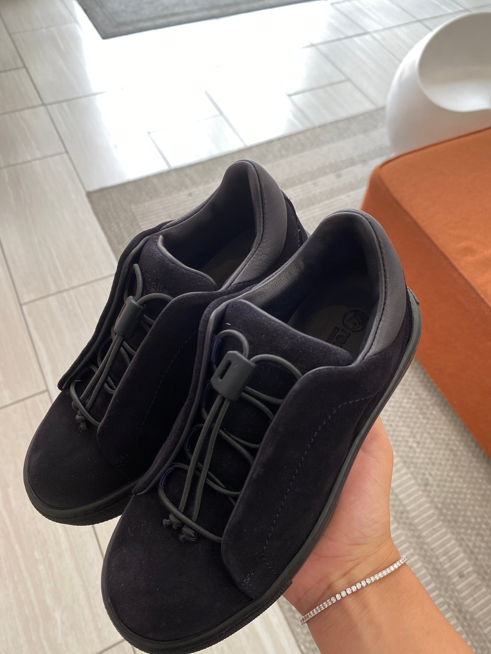Rondinella Navy Suede Elastic Dress Sneaker-Tassel Children Shoes