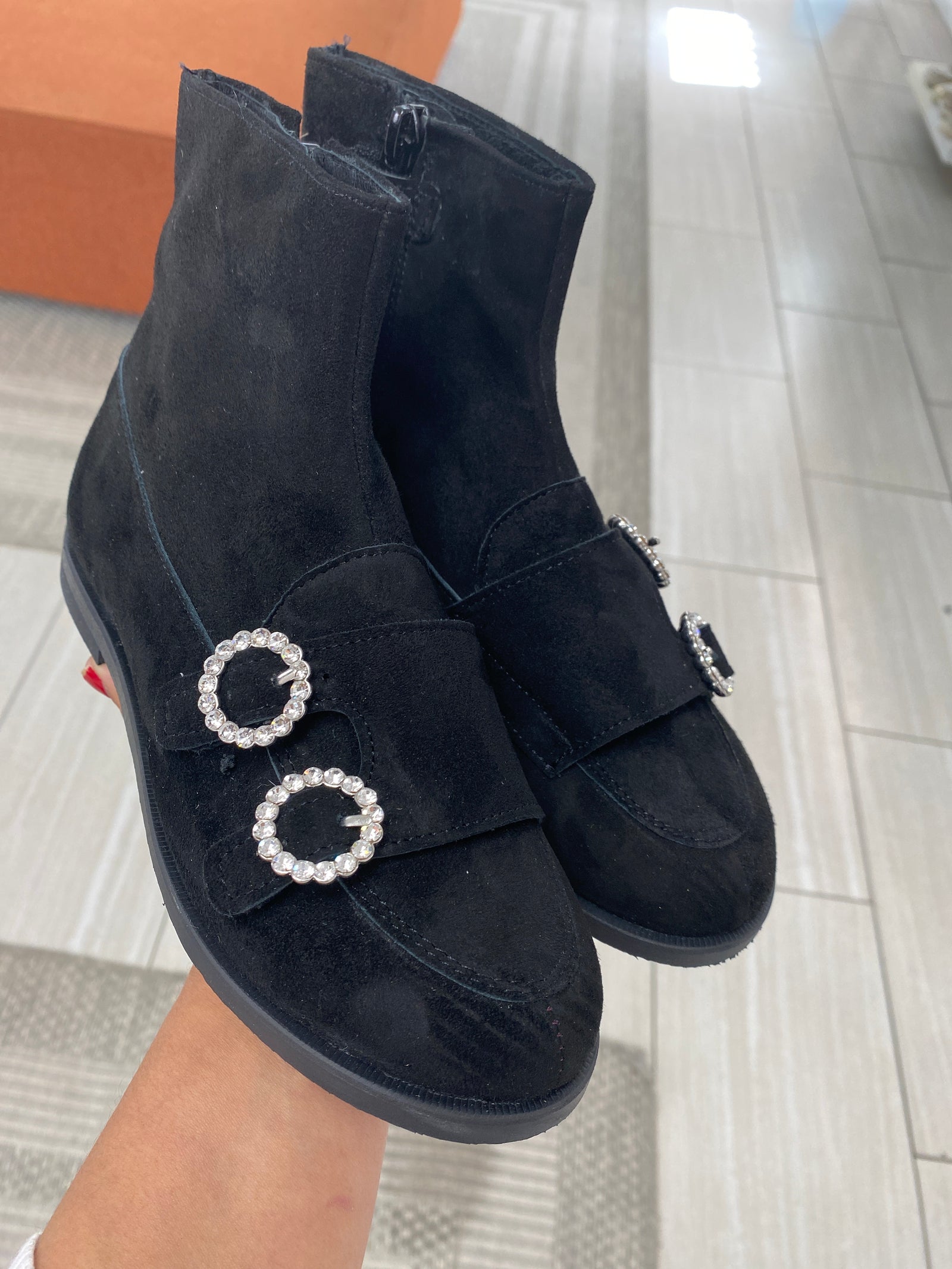 Spain+Co Black Rhinestone Buckle Zipper Dress Boot-Tassel Children Shoes