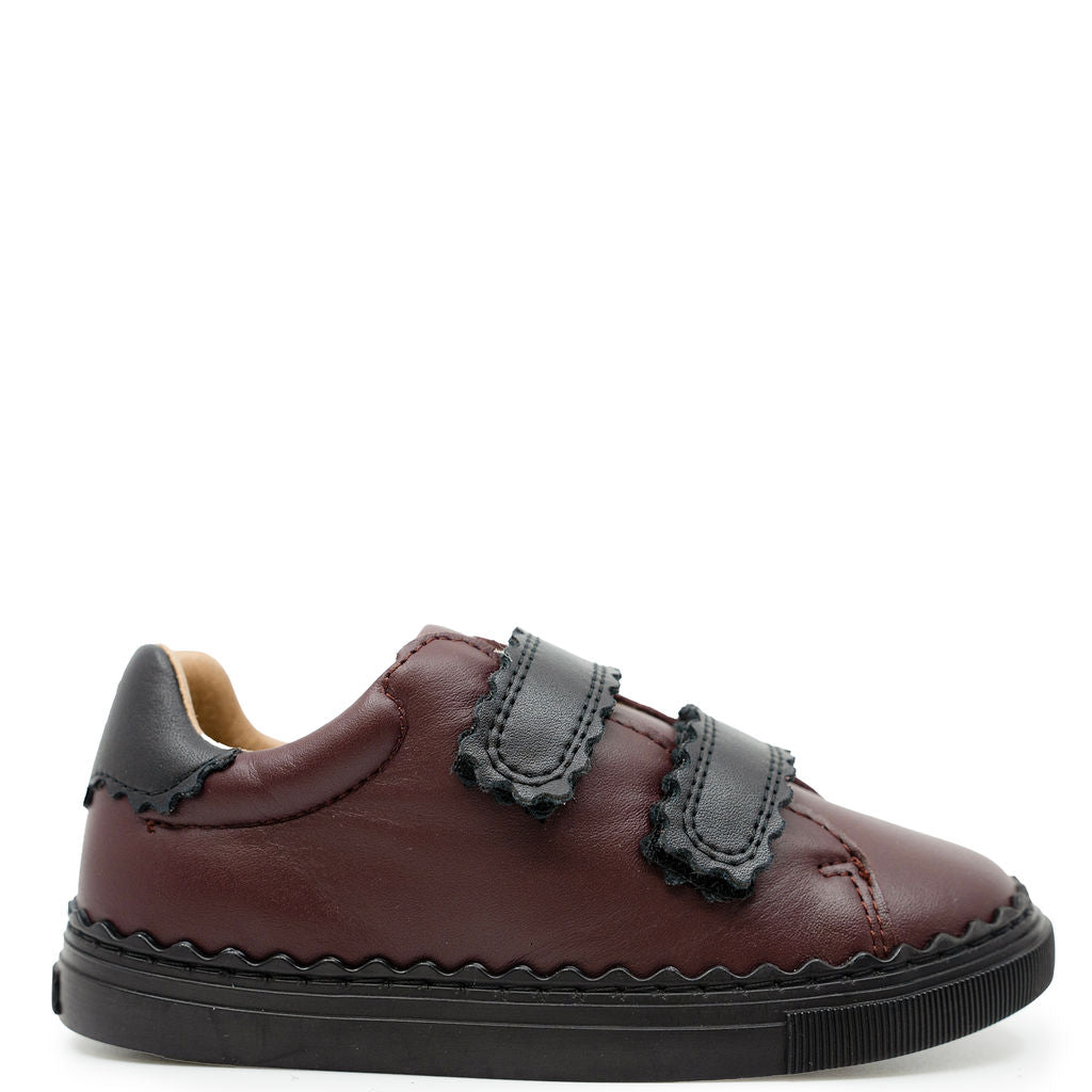 Porte Burgundy Scalloped Velcro Sneaker-Tassel Children Shoes