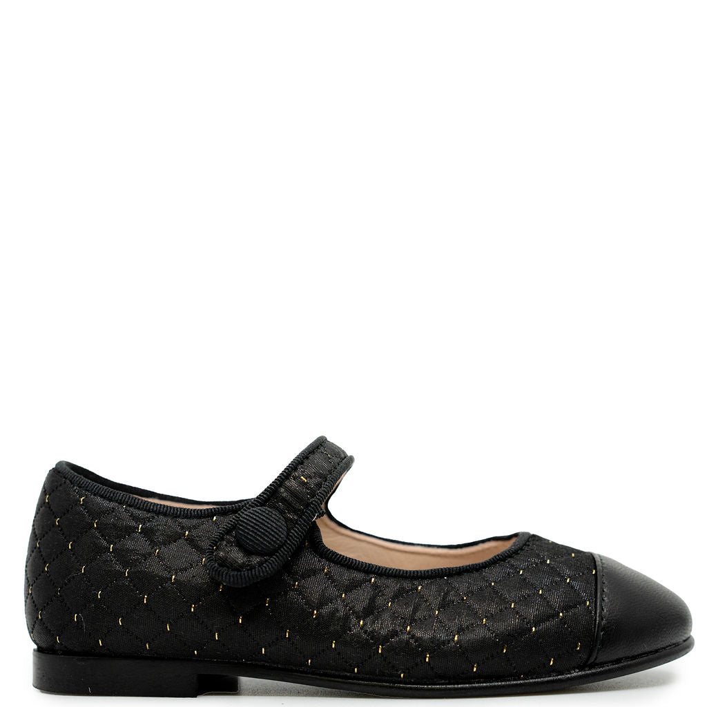 Beberlis Black and Gold Dot Captoe Mary Jane-Tassel Children Shoes