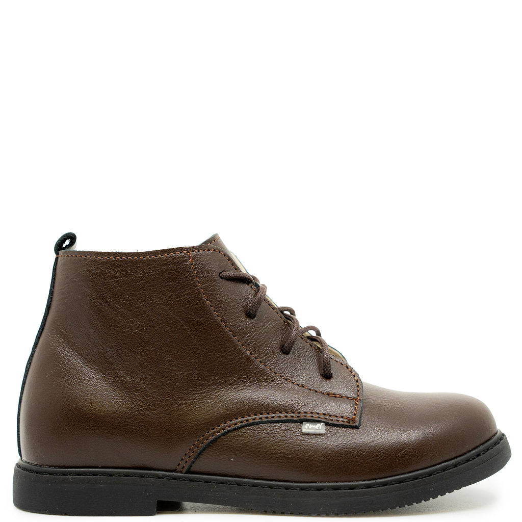 Emel Dark Brown Lace Boot-Tassel Children Shoes