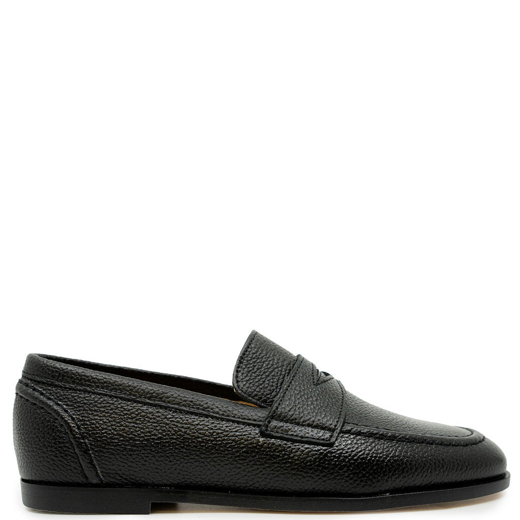 Spain+Co Black Pebbled Penny Dress Loafer-Tassel Children Shoes