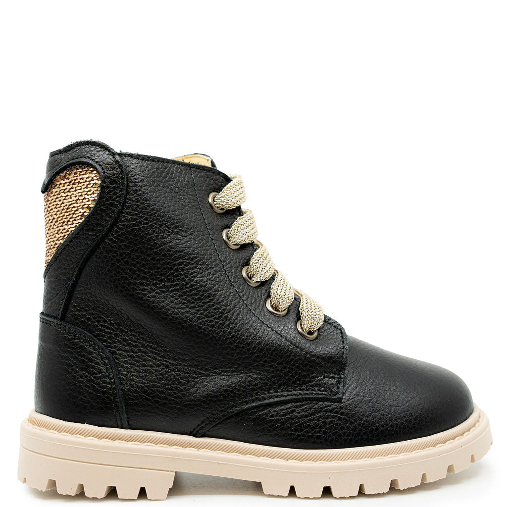 Andanines Black Leather Heart Boot-Tassel Children Shoes