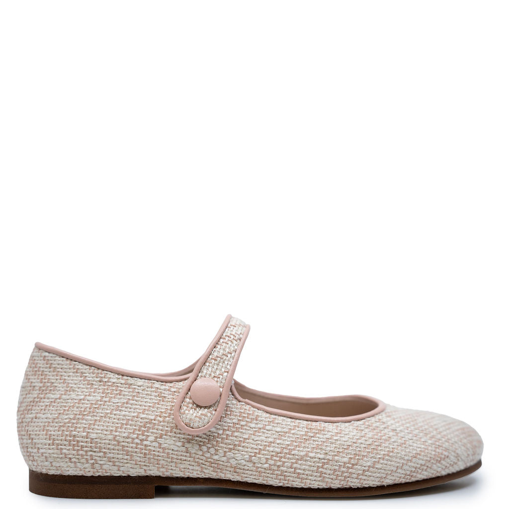 Beberlis Pink Linen Chevron Mary Jane-Tassel Children Shoes