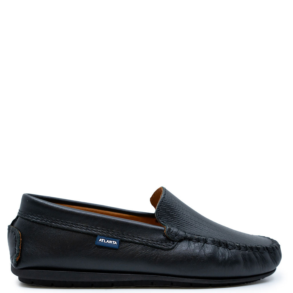 Atlanta Mocassin Black Pressed Leather Loafer-Tassel Children Shoes