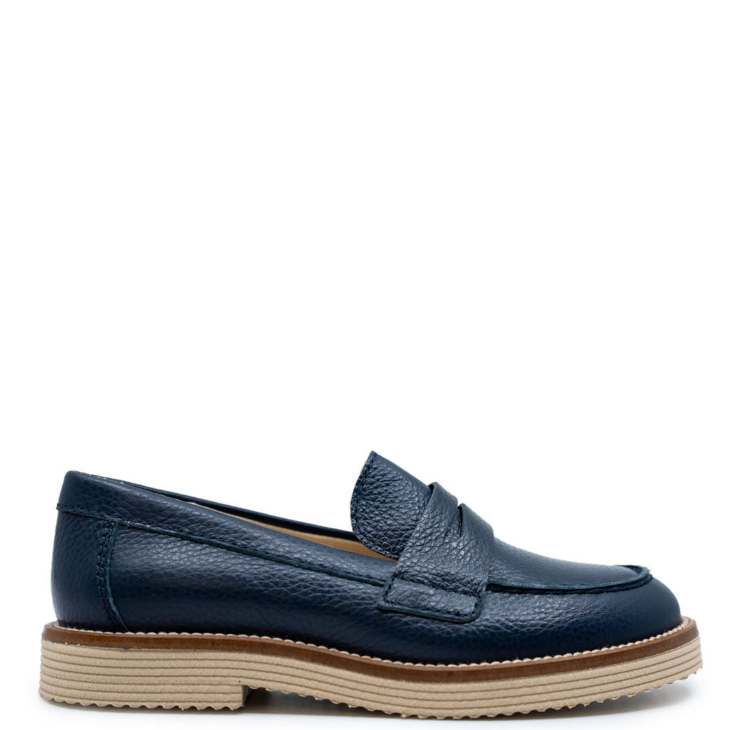 Beberlis Navy Pebbled Boat Loafer-Tassel Children Shoes