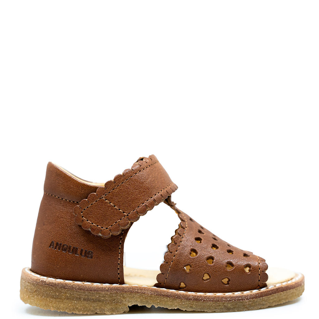 Angulus Cognac Heart Perf Baby Sandal-Tassel Children Shoes