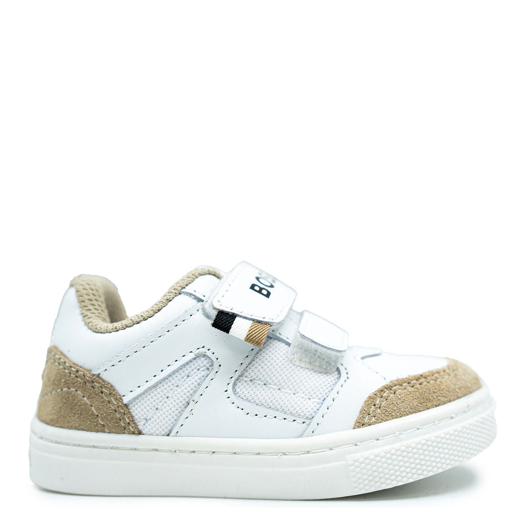 Hugo Boss White and Tan Velcro Sneaker-Tassel Children Shoes