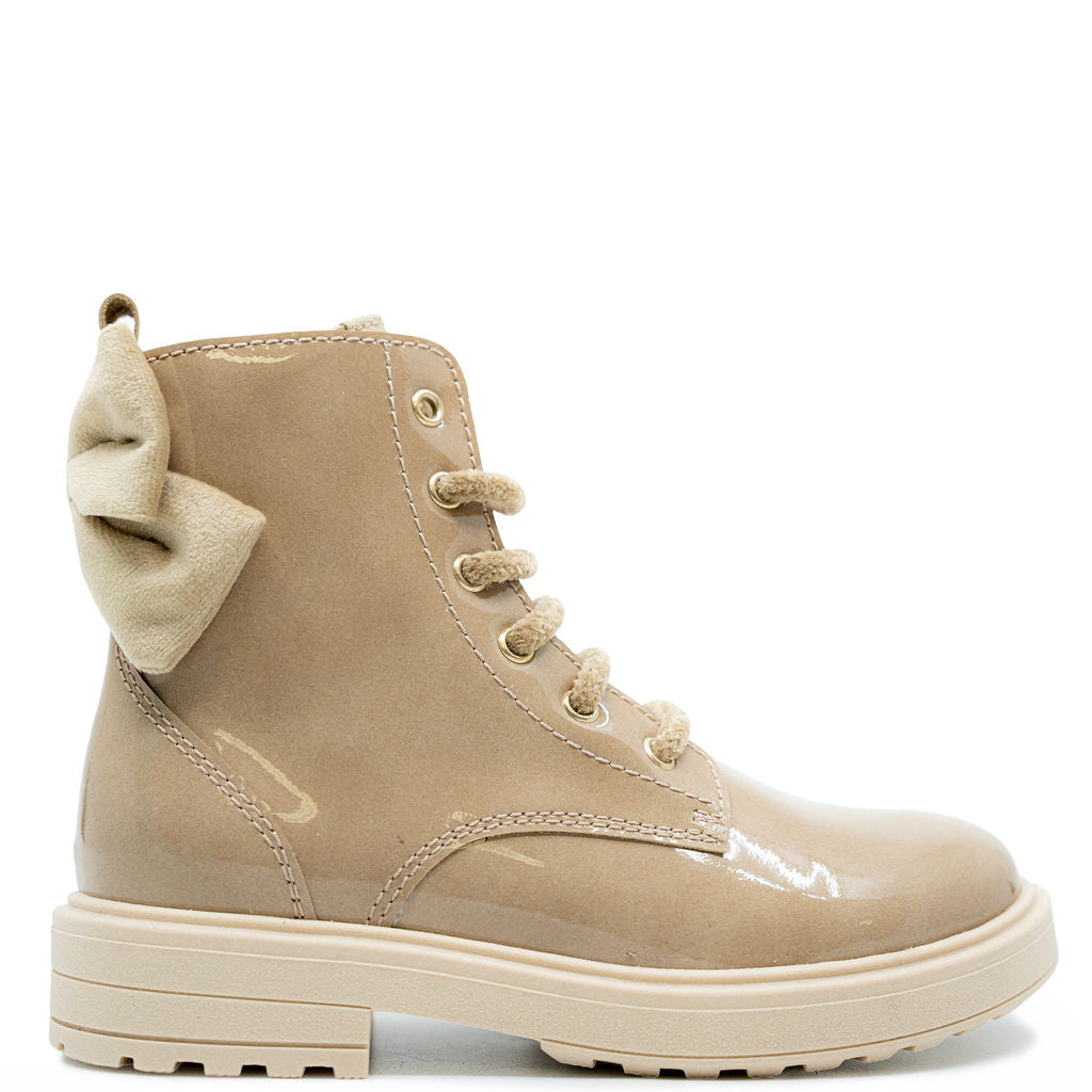 Beberlis Soft Beige Patent Bow Boot-Tassel Children Shoes