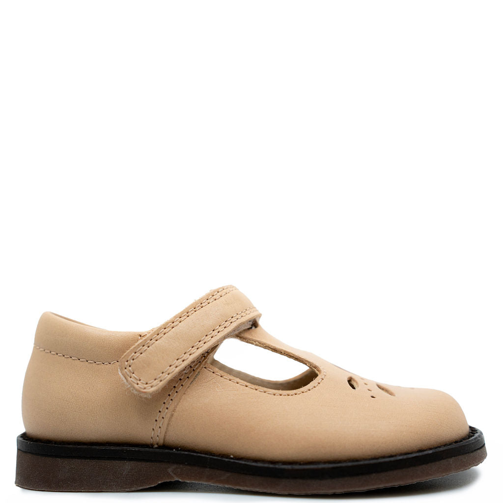 Beberlis Natural Pink Perforated Baby T Strap-Tassel Children Shoes