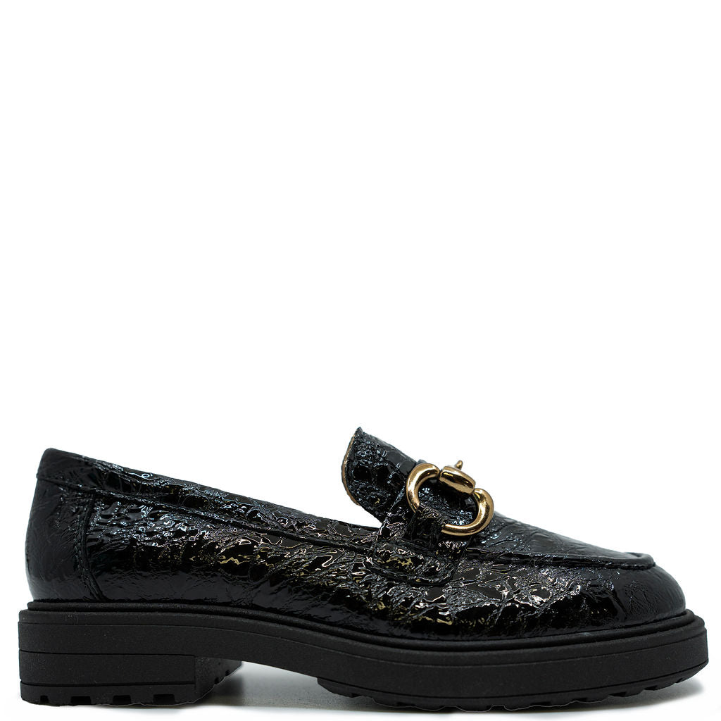 Beberlis Black Patent Croc Chain Loafer-Tassel Children Shoes