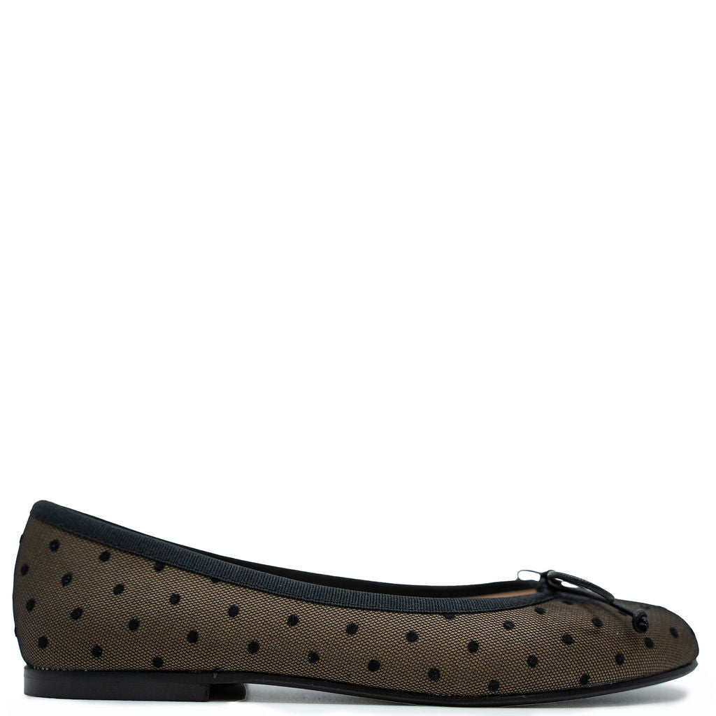 Beberlis Black Gauze Polka Bow Ballet Flat-Tassel Children Shoes