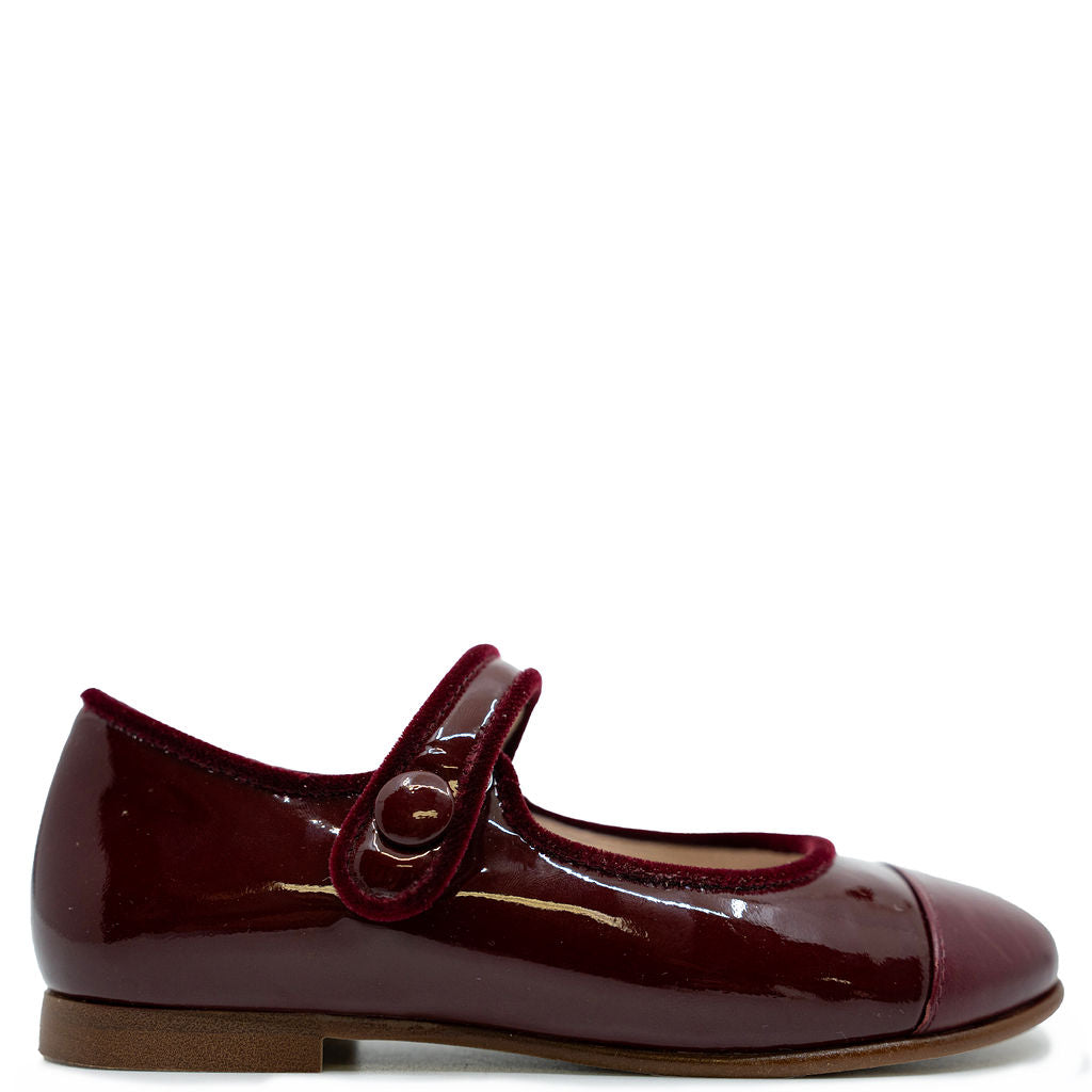 Beberlis Burgundy Patent and Velvet Captoe Mary Jane-Tassel Children Shoes