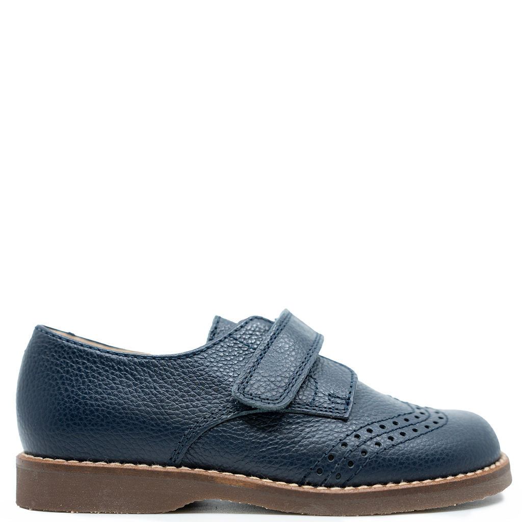 Beberlis Navy Pebbled Wingtip Velcro Oxford-Tassel Children Shoes