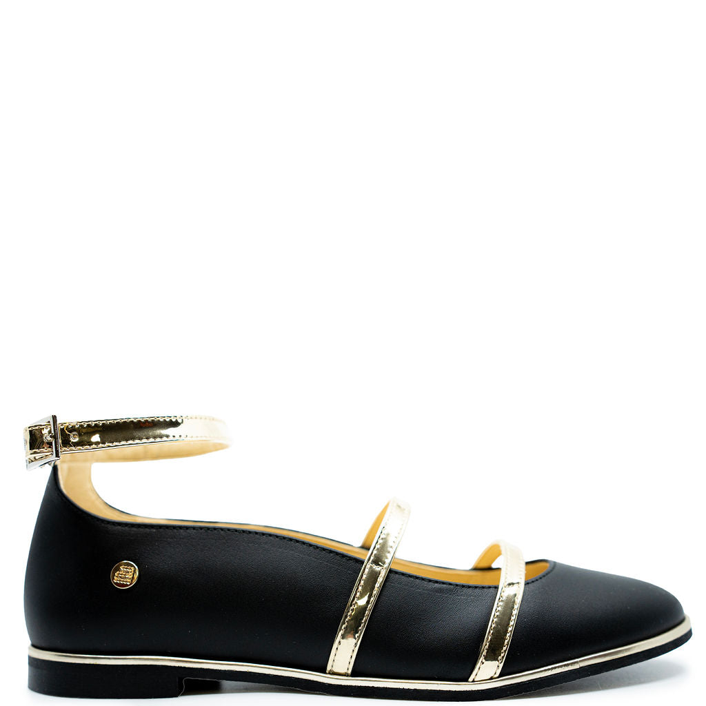 Andanines Black Double Strap Ballet Flat-Tassel Children Shoes