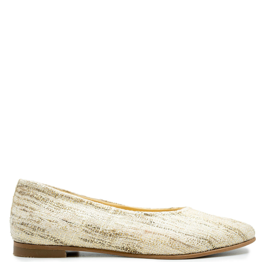 Andanines Platino Linen V Flat-Tassel Children Shoes