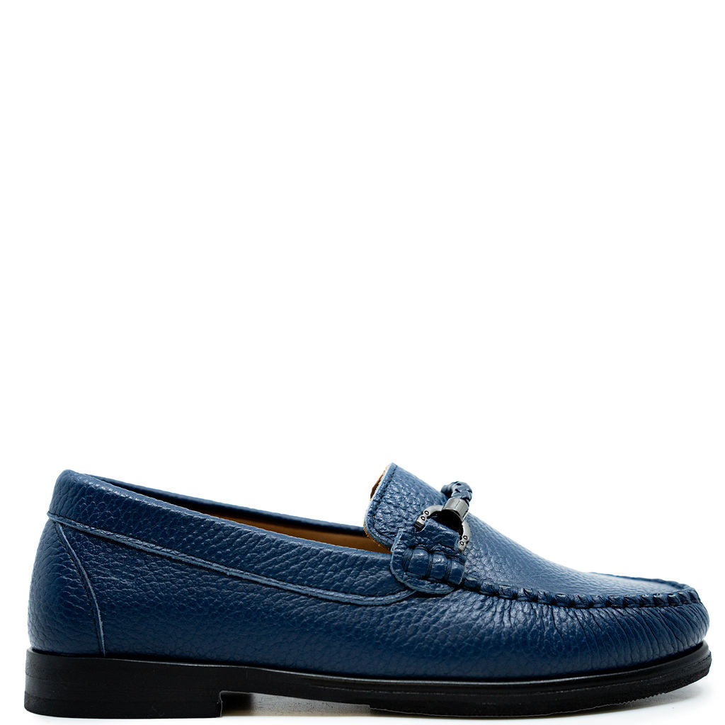 Porte Navy Pebbled Buckle Penny Loafer-Tassel Children Shoes