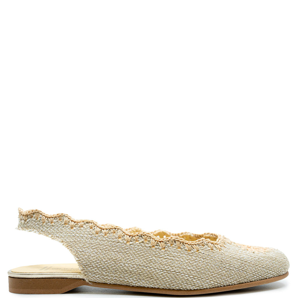 Andanines Gold Linen Heart Crochet Slingback-Tassel Children Shoes