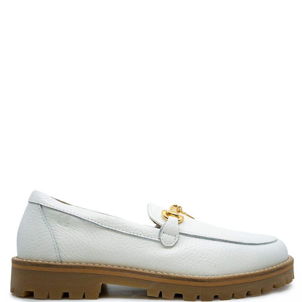 Porte White Pebbled Charms Chunky Loafer-Tassel Children Shoes