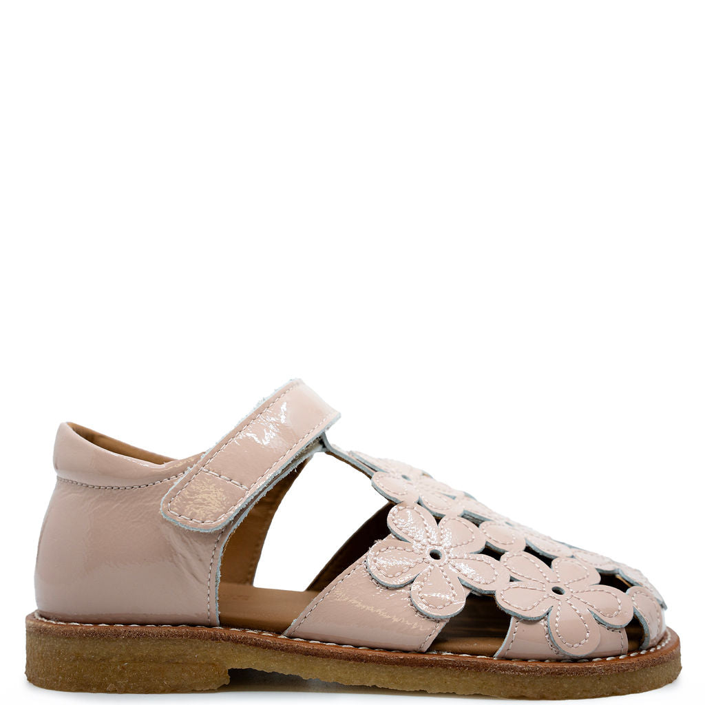 Angulus Rose Patent Flower Cutout Sandal-Tassel Children Shoes