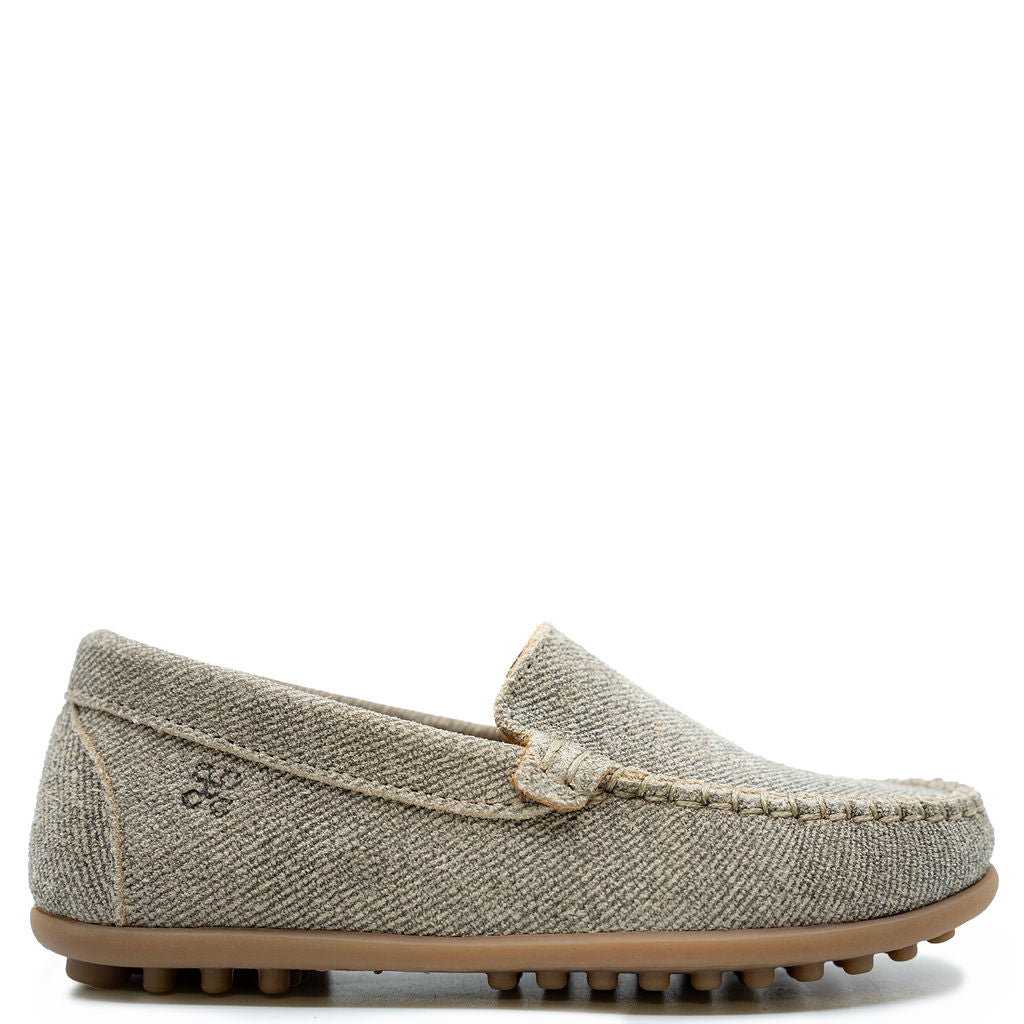 Porte Greige Linen Coated Loafer-Tassel Children Shoes
